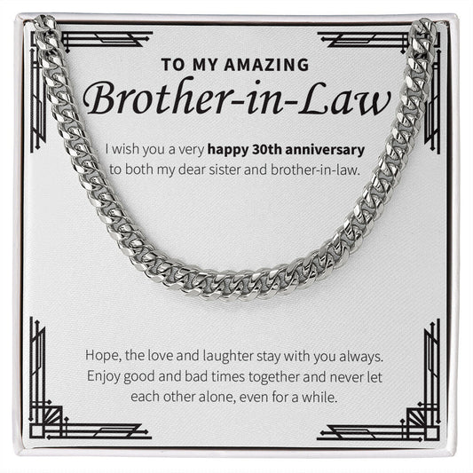 "Love And Laughter Stays With You" Amazing Brother In Law 30th Wedding Anniversary Necklace Gift From Sister-In-Law Brother-In-Law Cuban Link Chain Jewelry Box