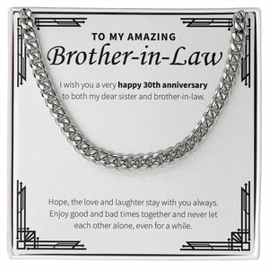 "Love And Laughter Stays With You" Amazing Brother In Law 30th Wedding Anniversary Necklace Gift From Sister-In-Law Brother-In-Law Cuban Link Chain Jewelry Box