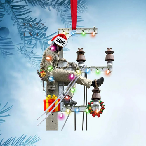 Costume Lineman On The Pole Personalized Christmas Ornament, Custom Lineman Ornament, Lineman Gift