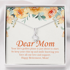 "Life's Golden Phase" Mom Retirement Necklace Gift From Son Daughter Children Alluring Beauty Pendant Jewelry Box