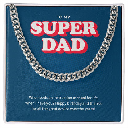 "Instruction Manual" Super Dad Birthday Necklace Gift From Daughter Son Cuban Link Chain Jewelry Box