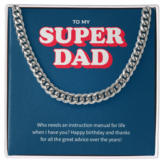 "Instruction Manual" Super Dad Birthday Necklace Gift From Daughter Son Cuban Link Chain Jewelry Box