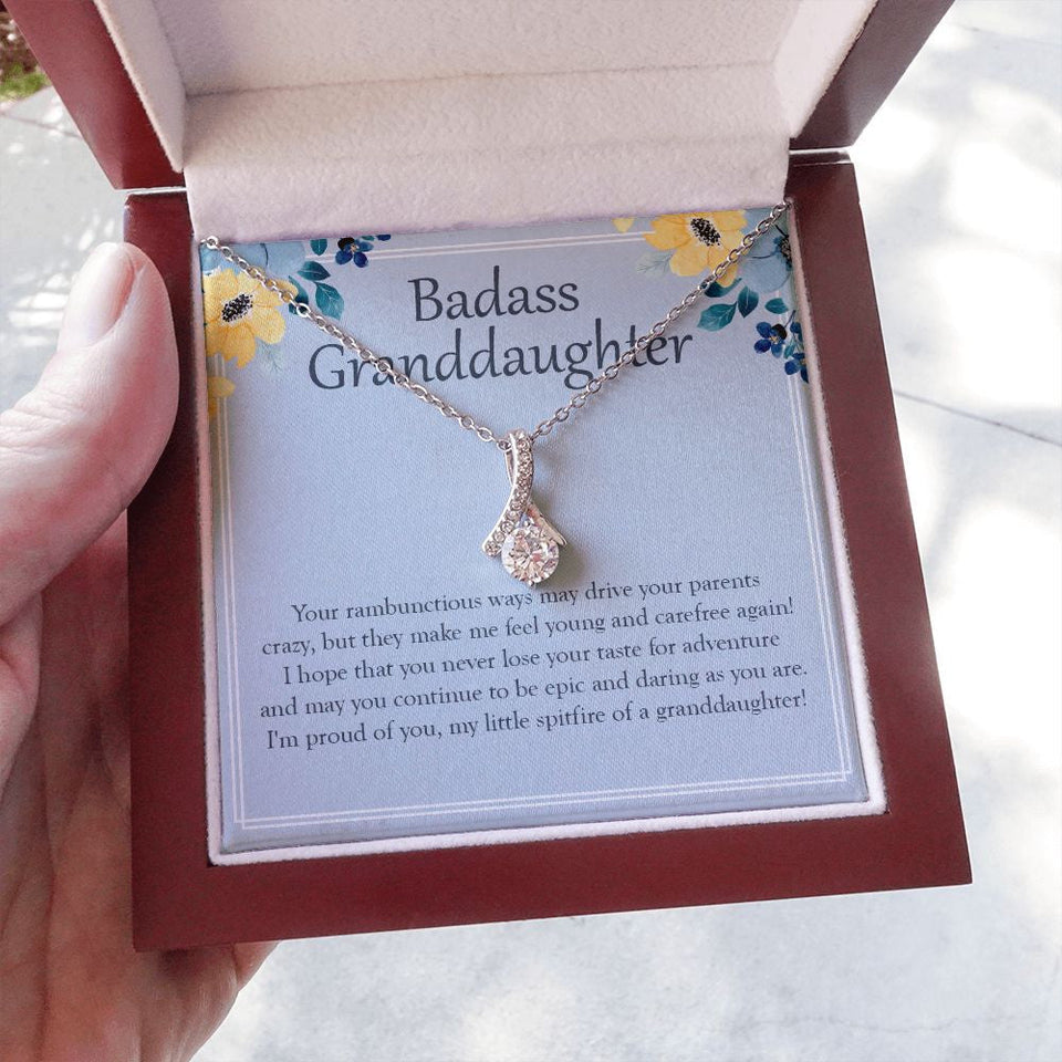 "Feel Young And Carefree" Badass Granddaughter Necklace Gift From Grandma Grandpa Alluring Beauty Pendant Jewelry Box Birthday Christmas Valentines New Year