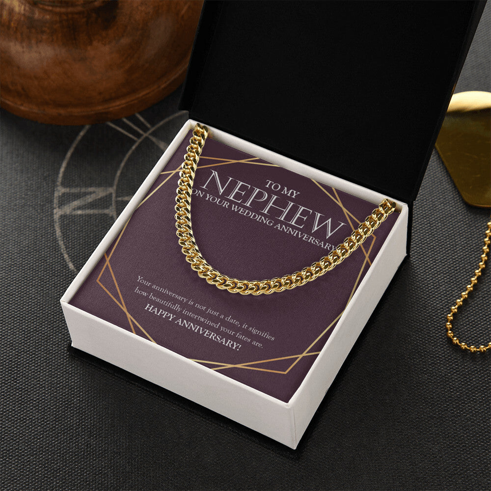 "Intertwined Fate" Nephew Wedding Anniversary Necklace Gift From Aunt Uncle Cuban Link Chain Jewelry Box
