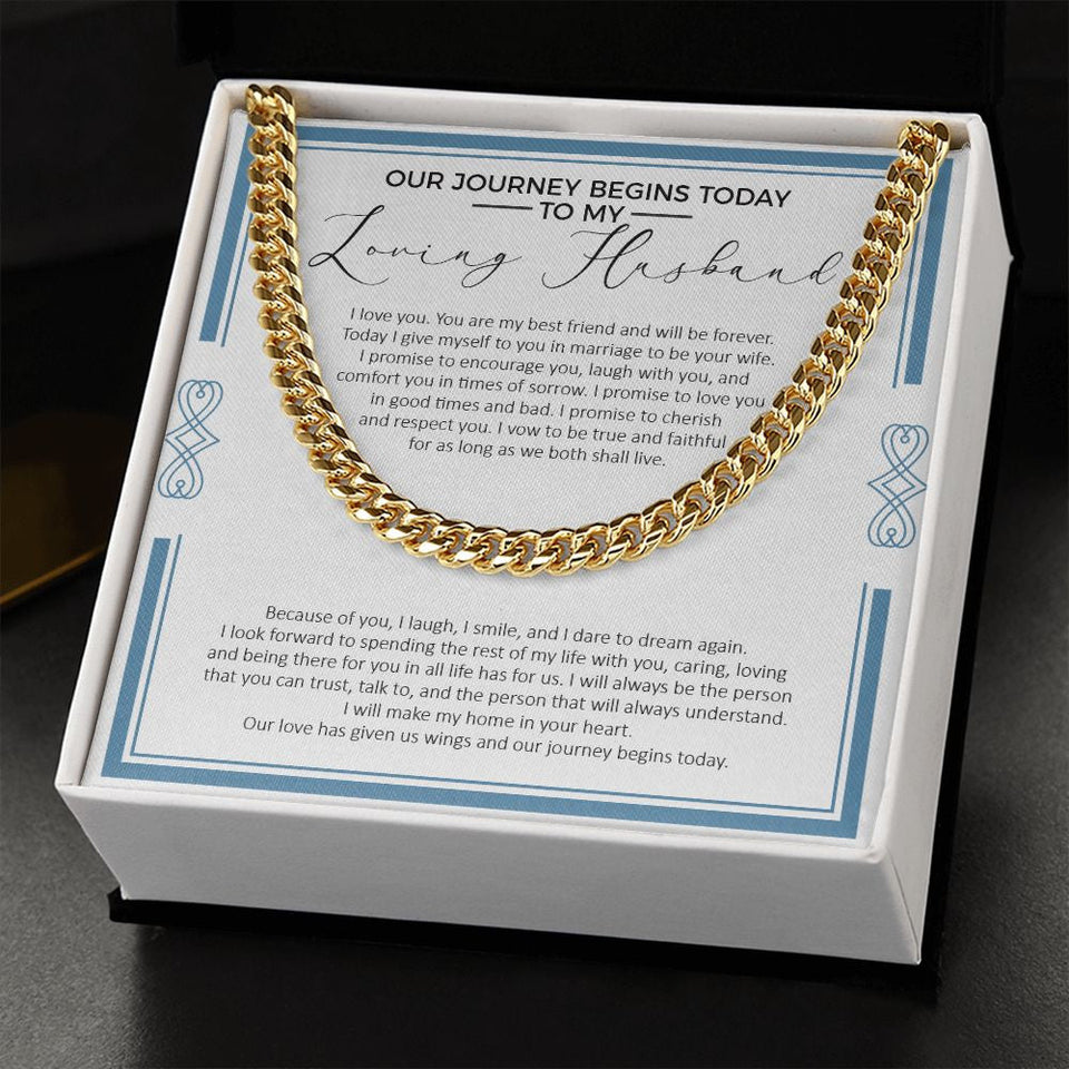 "Our Love Has Given Us Wings" Loving Husband Wedding Day Necklace Gift From Wife Bride Cuban Link Chain Jewelry Box