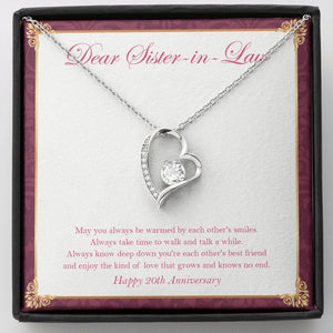 "To Walk And Talk" Sister In Law 20th Wedding Anniversary Necklace Gift From Sister-In-Law Brother-In-Law Forever Love Pendant Jewelry Box