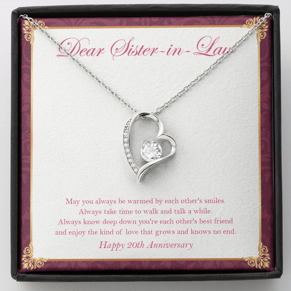 "To Walk And Talk" Sister In Law 20th Wedding Anniversary Necklace Gift From Sister-In-Law Brother-In-Law Forever Love Pendant Jewelry Box
