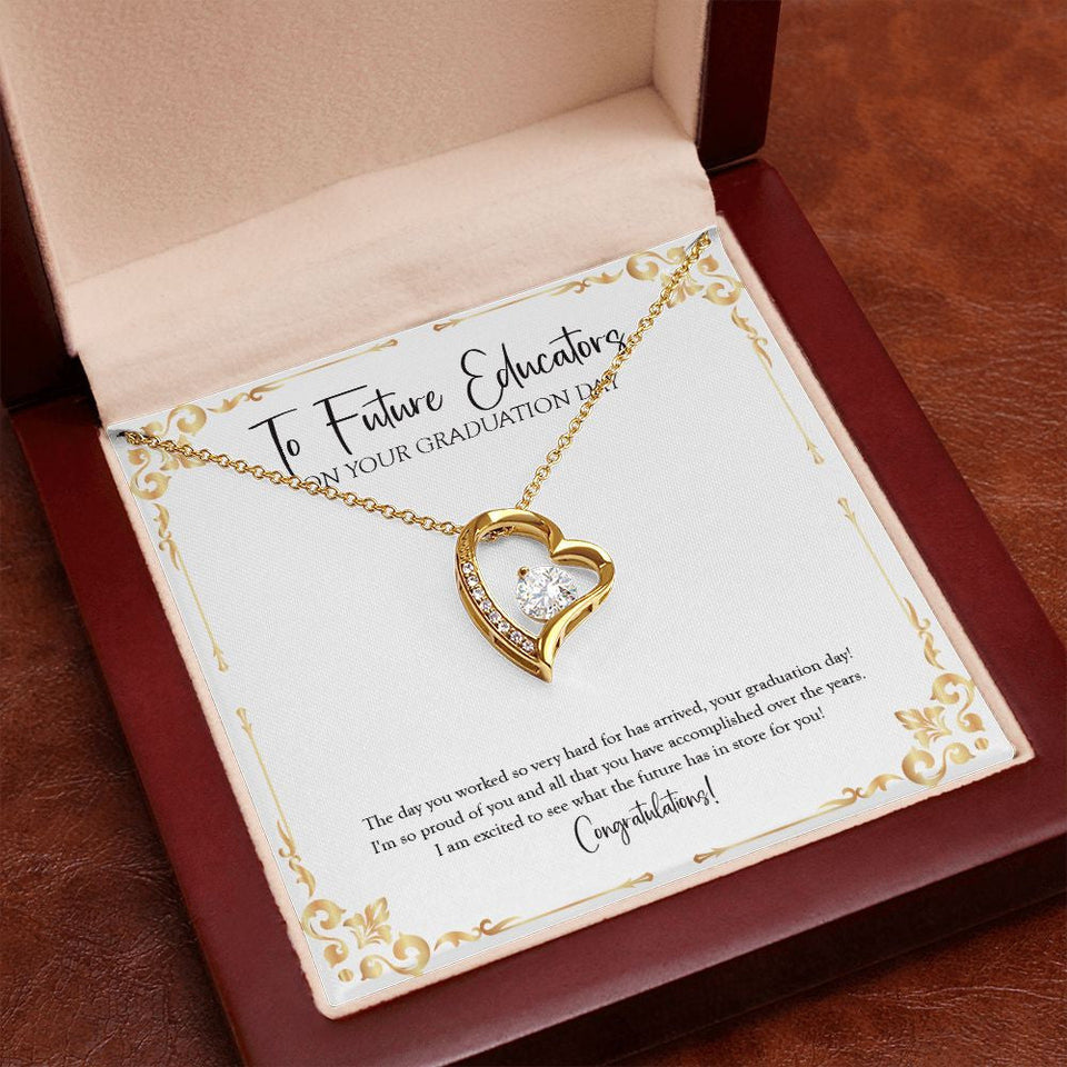 "The Future Has In Store For You" Future Educators Graduation Necklace Gift From Parents Mom Dad Bestfriend Teacher Grandma Grandpa Forever Love Pendant Jewelry Box