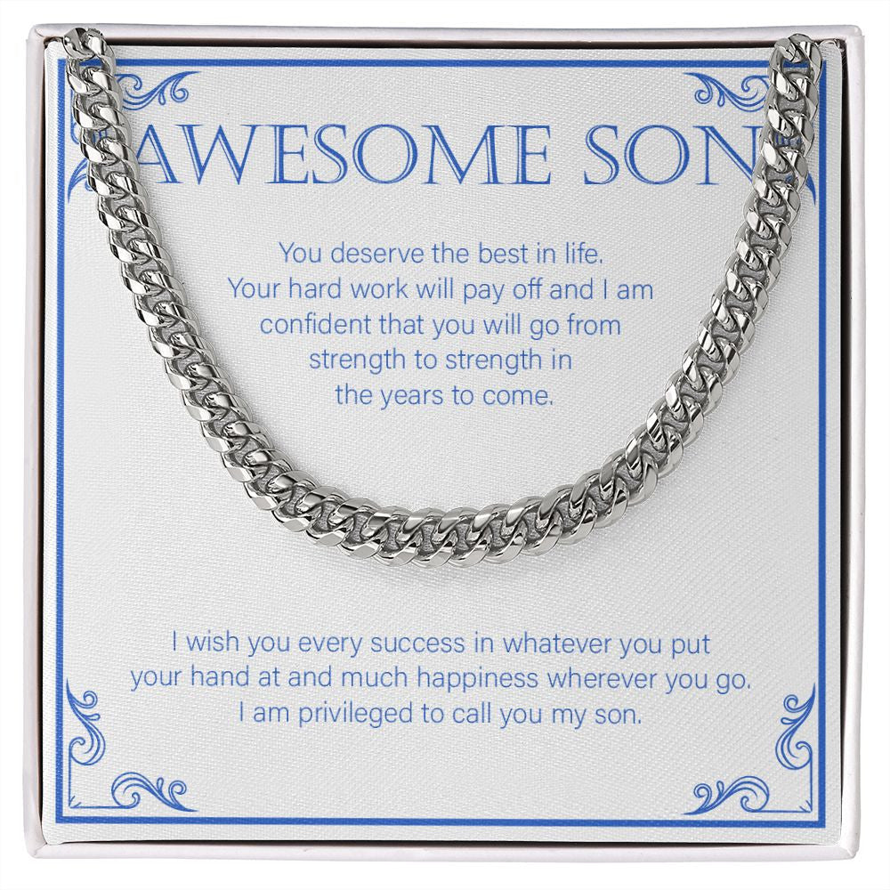 "You Deserve The Best" Awesome Son Necklace Gift From Mom Dad Cuban Link Chain Jewelry Box Graduation Christmas Birthday Thanksgiving