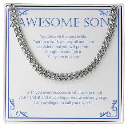 "You Deserve The Best" Awesome Son Necklace Gift From Mom Dad Cuban Link Chain Jewelry Box Graduation Christmas Birthday Thanksgiving