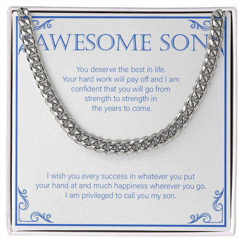 "You Deserve The Best" Awesome Son Necklace Gift From Mom Dad Cuban Link Chain Jewelry Box Graduation Christmas Birthday Thanksgiving
