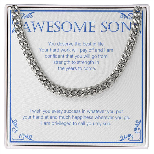 "You Deserve The Best" Awesome Son Necklace Gift From Mom Dad Cuban Link Chain Jewelry Box Graduation Christmas Birthday Thanksgiving
