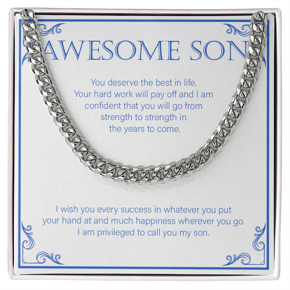 "You Deserve The Best" Awesome Son Necklace Gift From Mom Dad Cuban Link Chain Jewelry Box Graduation Christmas Birthday Thanksgiving