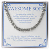 "You Deserve The Best" Awesome Son Necklace Gift From Mom Dad Cuban Link Chain Jewelry Box Graduation Christmas Birthday Thanksgiving