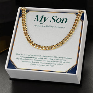 "Being Blessed" Son 3rd Wedding Anniversary Necklace Gift From Mom Dad Parents Cuban Link Chain Jewelry Box