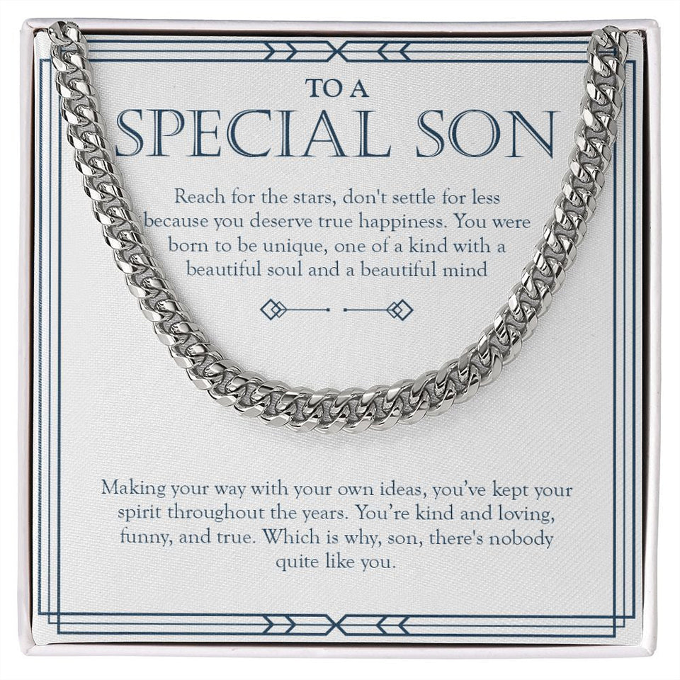 "With A Beautiful Soul" Special Son Necklace Gift From Mom Dad Cuban Link Chain Jewelry Box Graduation Birthday Thanksgiving Christmas
