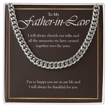 "Will Always Cherish Our Talks" Father In Law Necklace Gift From Daughter-In-Law Son-In-Law Cuban Link Chain Jewelry Box Birthday Christmas Thanksgiving