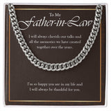 "Will Always Cherish Our Talks" Father In Law Necklace Gift From Daughter-In-Law Son-In-Law Cuban Link Chain Jewelry Box Birthday Christmas Thanksgiving