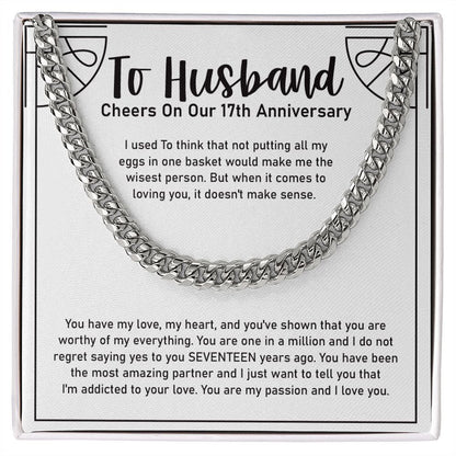 "Eggs In One Basket" Husband 16th Wedding Anniversary Necklace Gift From Wife Cuban Link Chain Jewelry Box