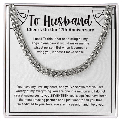 "Eggs In One Basket" Husband 16th Wedding Anniversary Necklace Gift From Wife Cuban Link Chain Jewelry Box