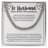 "Eggs In One Basket" Husband 16th Wedding Anniversary Necklace Gift From Wife Cuban Link Chain Jewelry Box