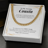 "Raise A Glass" Amazing Cousin 30th Wedding Anniversary Necklace Gift Cuban Link Chain Jewelry Box