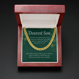 "Will Always Be Magical" Son Christmas Necklace Gift From Mom Dad Cuban Link Chain Jewelry Box