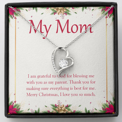 "Blessing Me With A Parent" Mom Christmas Necklace Gift From Daughter Son Forever Love Pendant Jewelry Box