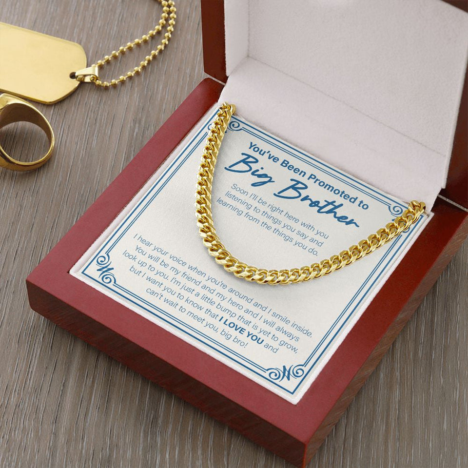 "My Friend And Hero" Promoted To Big Brother Necklace Gift From Future Sibling Cuban Link Chain Jewelry Box Baby Shower Gender Reveal