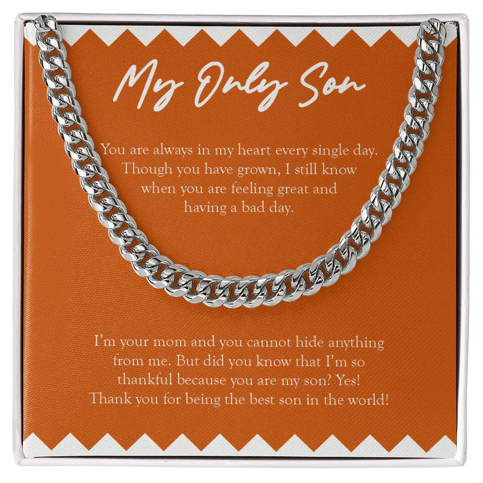 "Every Single Day" Only Son Necklace Gift From Mom Dad Cuban Link Chain Jewelry Box Christmas Thanksgiving New Year Birthday