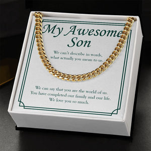 "You Are The World Of Us" Awesome Son Necklace Gift From Mom Dad Cuban Link Chain Jewelry Box Birthday Christmas New Year Thanksgiving