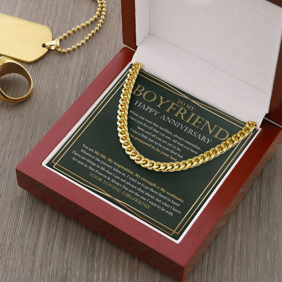 "Forever And Always" Boyfriend Anniversary Necklace Gift From Girlfriend Cuban Link Chain Jewelry Box