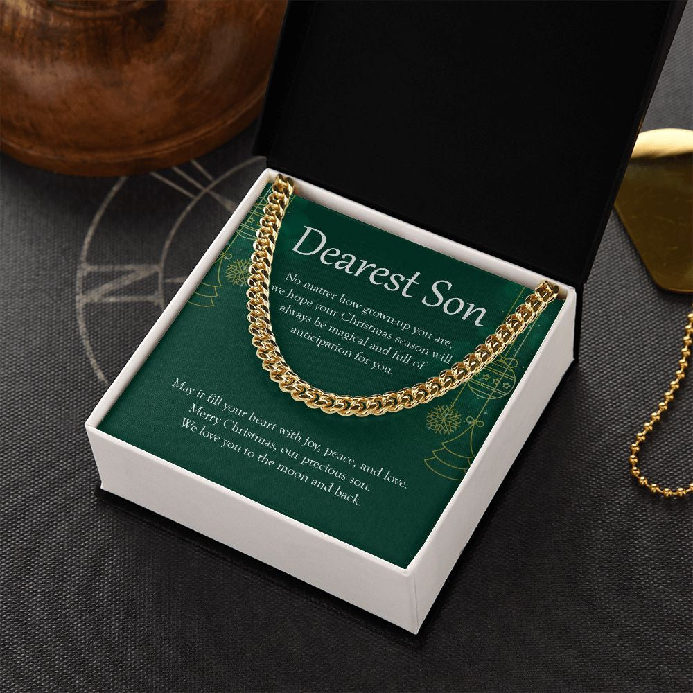 "Will Always Be Magical" Son Christmas Necklace Gift From Mom Dad Cuban Link Chain Jewelry Box