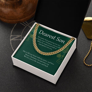 "Will Always Be Magical" Son Christmas Necklace Gift From Mom Dad Cuban Link Chain Jewelry Box