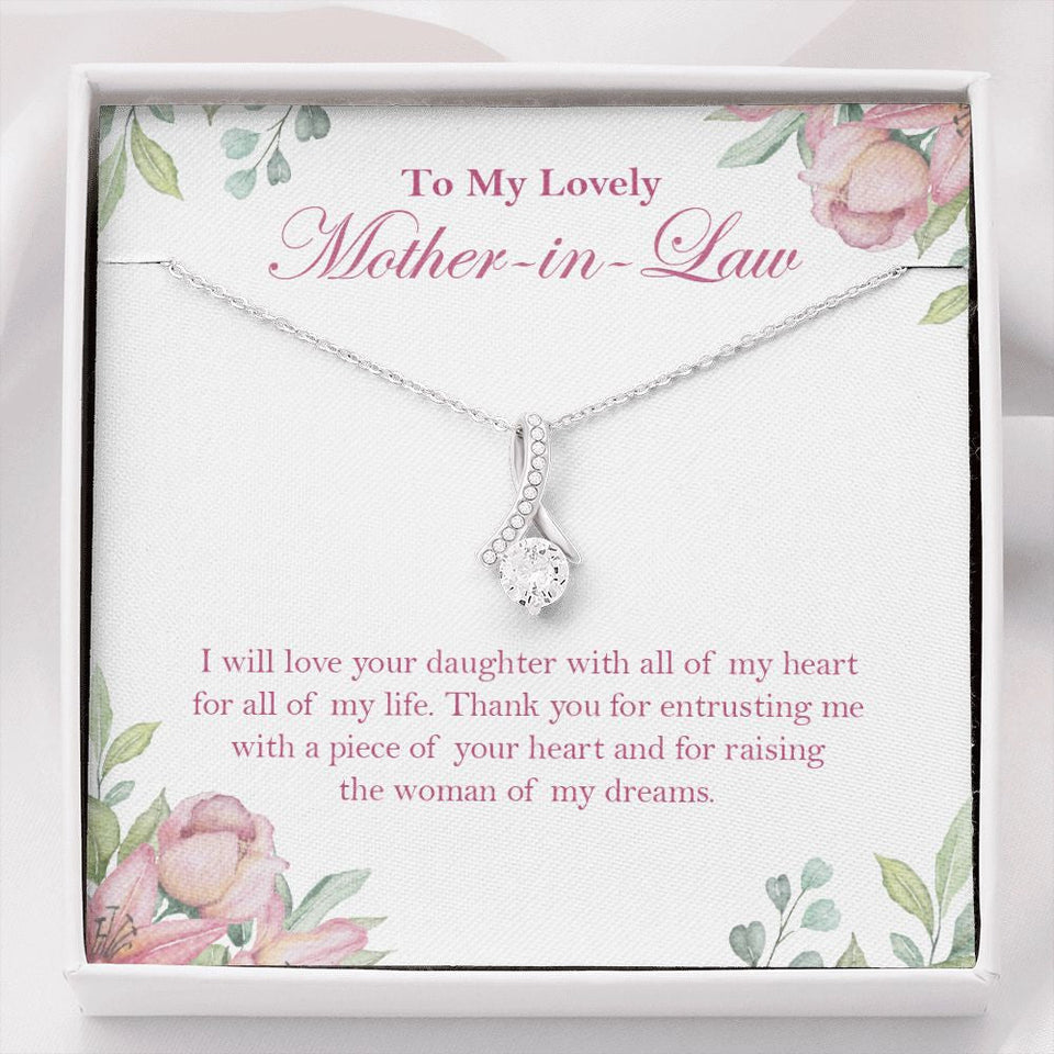 "The Woman Of My Dreams" Lovely Mother In Law Wedding Necklace Gift From Son-In-Law Alluring Beauty Pendant Jewelry Box