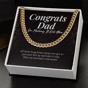 "Making It Out Alive" Dad Retirement Necklace Gift From Daughter Son Children Cuban Link Chain Jewelry Box