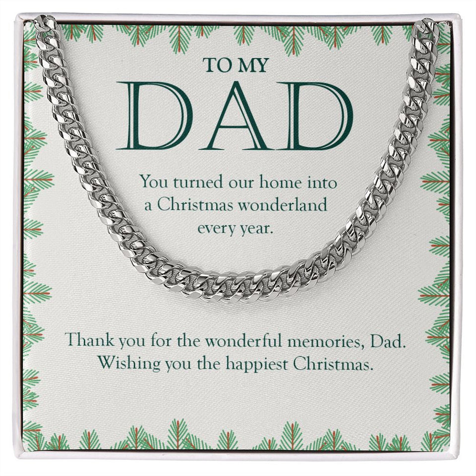 "Thank You For The Wonderful Memories" Dad Christmas Necklace Gift From Daughter Son Cuban Link Chain Jewelry Box