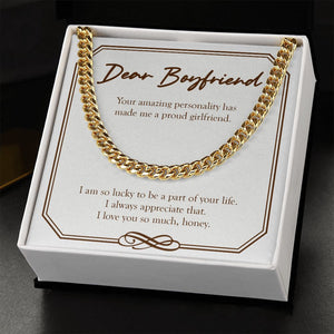 "Your Amazing Personality" Boyfriend Necklace Gift From Girlfriend Cuban Link Chain Jewelry Box Anniversary Birthday Valentines Christmas