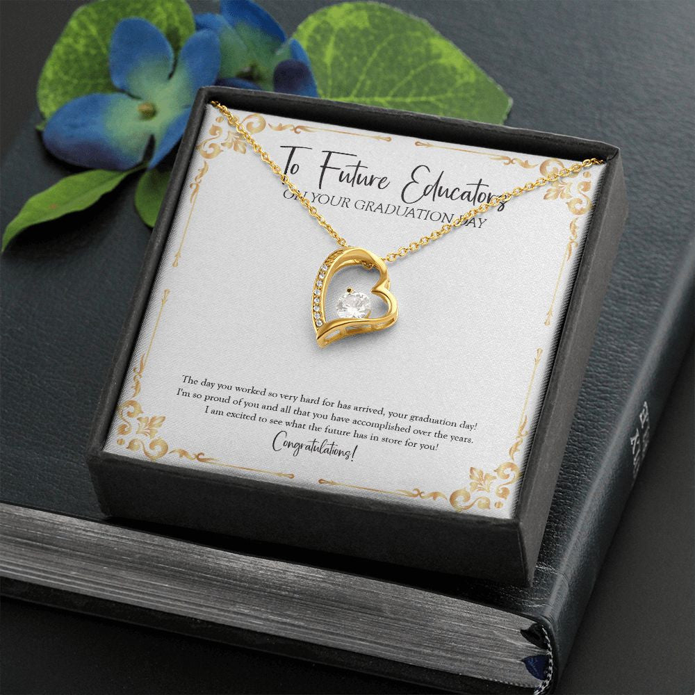 "The Future Has In Store For You" Future Educators Graduation Necklace Gift From Parents Mom Dad Bestfriend Teacher Grandma Grandpa Forever Love Pendant Jewelry Box