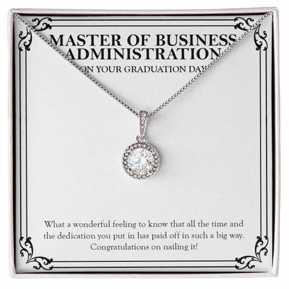"Time And Dedication" Master of Business Administration Graduation Necklace Gift From Mom Dad Sister Brother Bestfriend Teacher Eternal Hope Pendant Jewelry Box