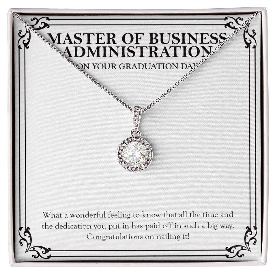 "Time And Dedication" Master of Business Administration Graduation Necklace Gift From Mom Dad Sister Brother Bestfriend Teacher Eternal Hope Pendant Jewelry Box