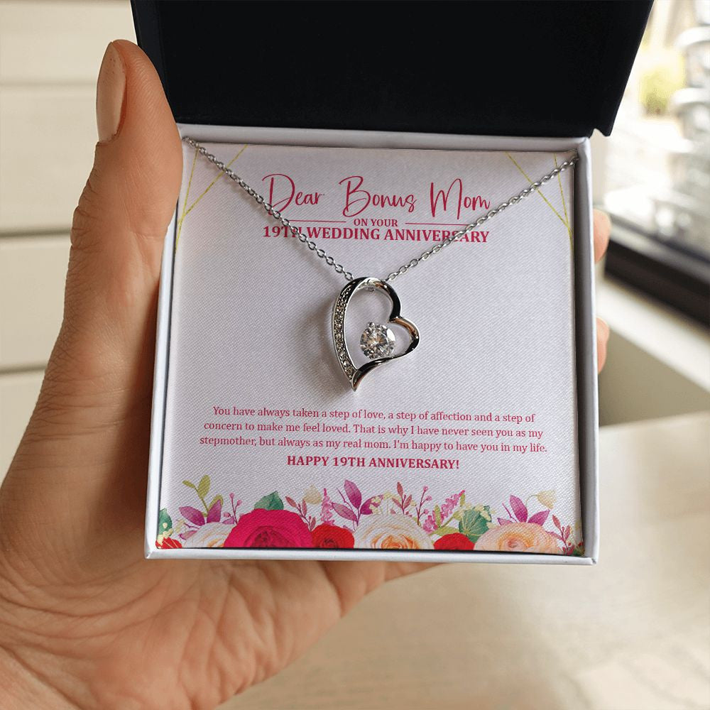 "Step Of Love" Bonus Mom 19th Anniversary Necklace Gift From Daughter Son Forever Love Pendant Jewelry Box