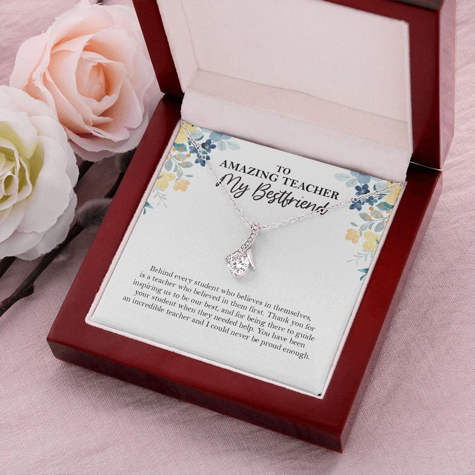 "Behind Every Student" Amazing Teacher Bestfriend Necklace Gift From BFF Bestie Soul Sister Alluring Beauty Pendant Jewelry Box Promotion Teachers Day Retirement Birthday