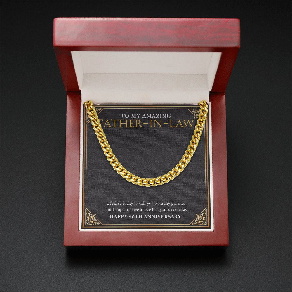 "To Have A Love Like Yours" Amazing Father-In-Law 20th Wedding Anniversary Necklace Gift From Daughter-In-Law Son-In-Law Cuban Link Chain Jewelry Box