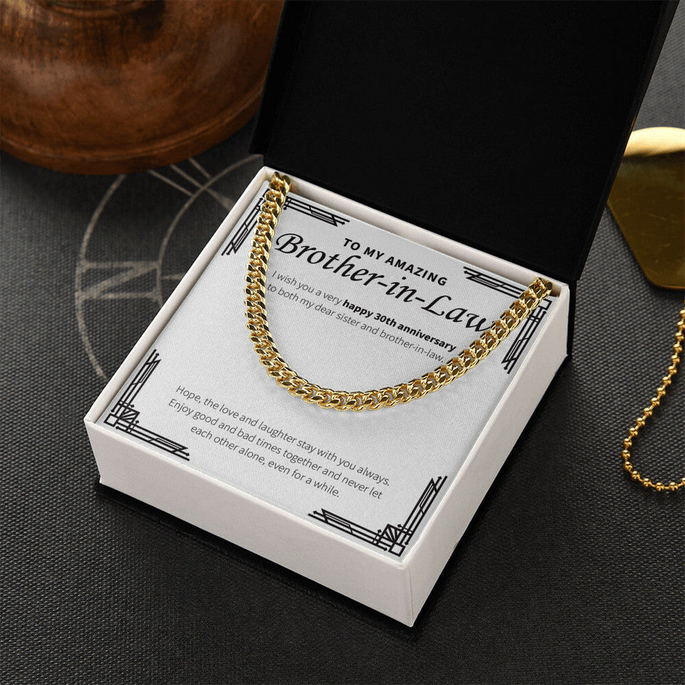 "Love And Laughter Stays With You" Amazing Brother In Law 30th Wedding Anniversary Necklace Gift From Sister-In-Law Brother-In-Law Cuban Link Chain Jewelry Box
