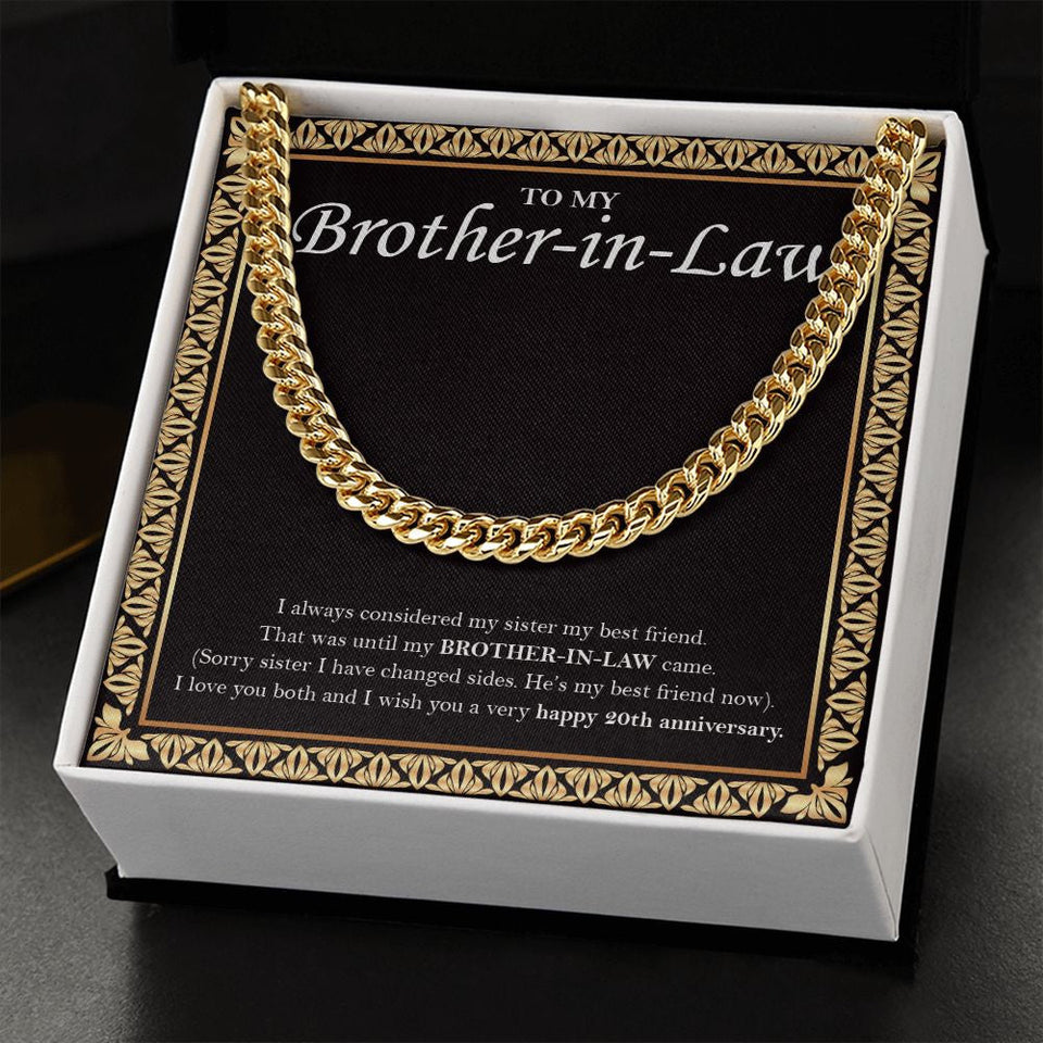 "My Sister My Bestfriend" Brother In Law 20th Wedding Anniversary Necklace Gift From Sister-In-Law Brother-In-Law Cuban Link Chain Jewelry Box