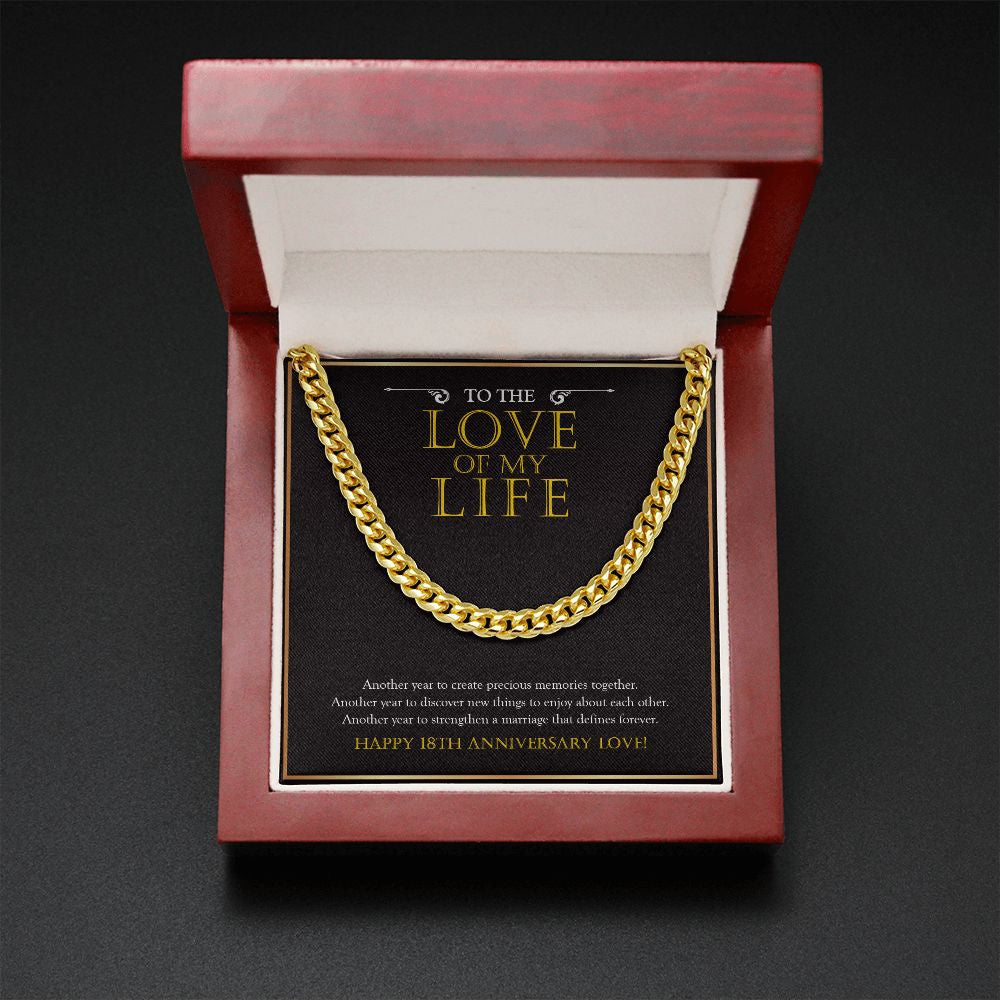 "Another Year To Stengthen" Husband Love Of My Life 18th Wedding Anniversary Necklace Gift From Wife Cuban Link Chain Jewelry Box