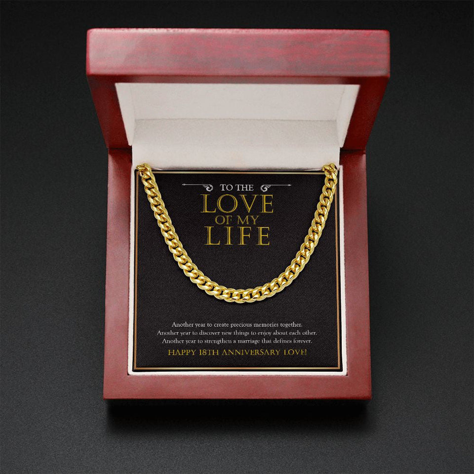 "Another Year To Stengthen" Husband Love Of My Life 18th Wedding Anniversary Necklace Gift From Wife Cuban Link Chain Jewelry Box