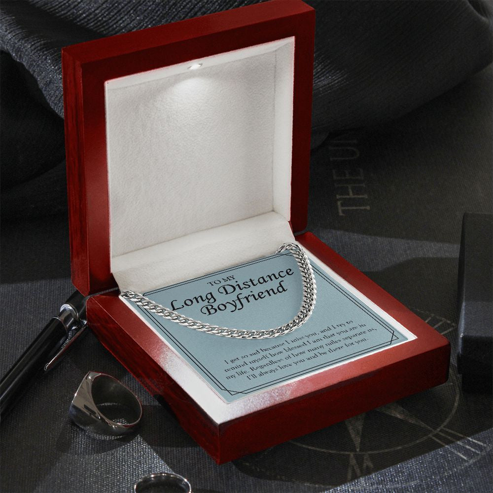 "Always Be There For You" Long-Distance Boyfriend Necklace Gift From Girlfriend Cuban Link Chain Jewelry Box Anniversary Valentines Birthday Christmas