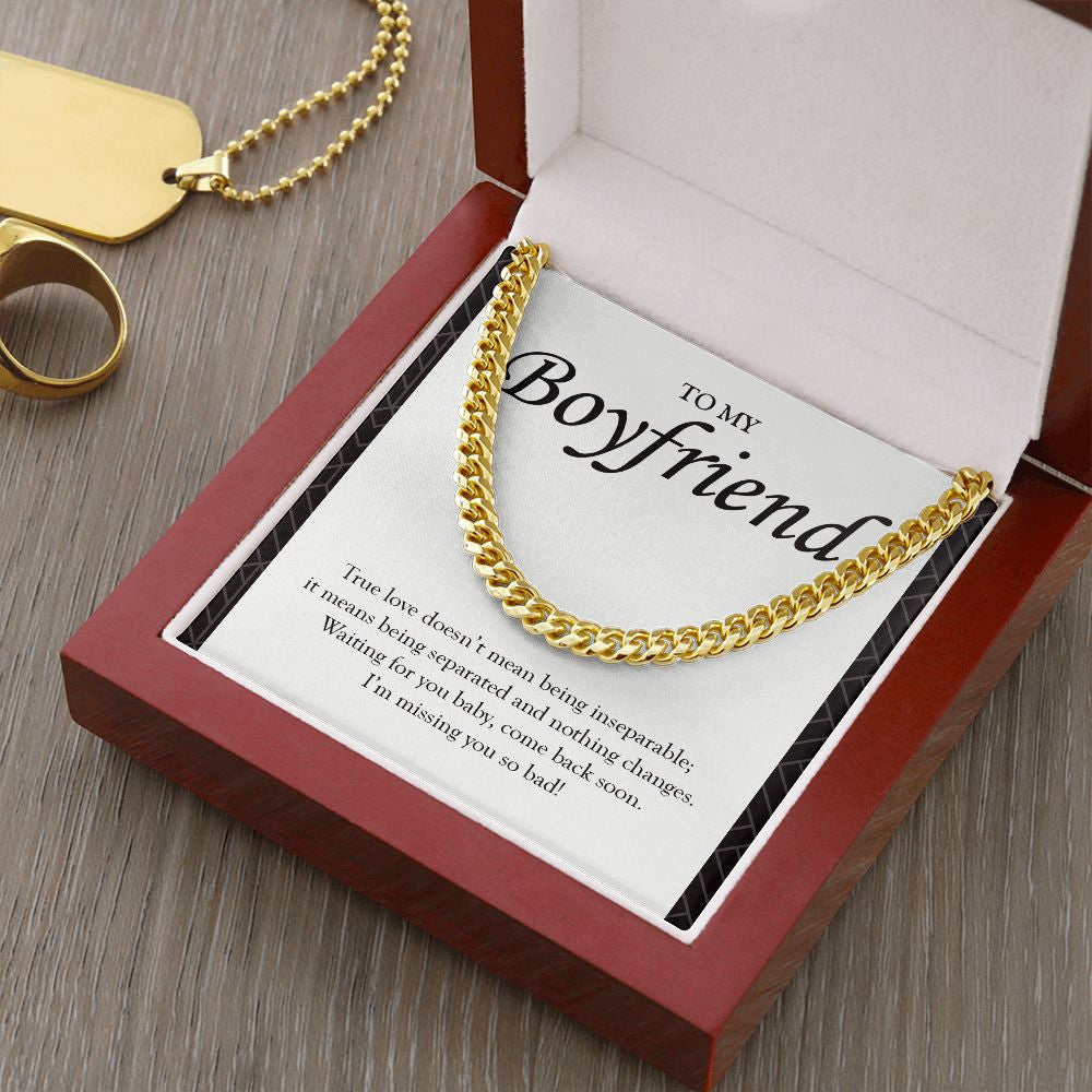 "Doesn't Mean Being Inseparable" Long-Distance Boyfriend Necklace Gift From Girlfriend Cuban Link Chain Jewelry Box Anniversary Valentines Birthday Christmas